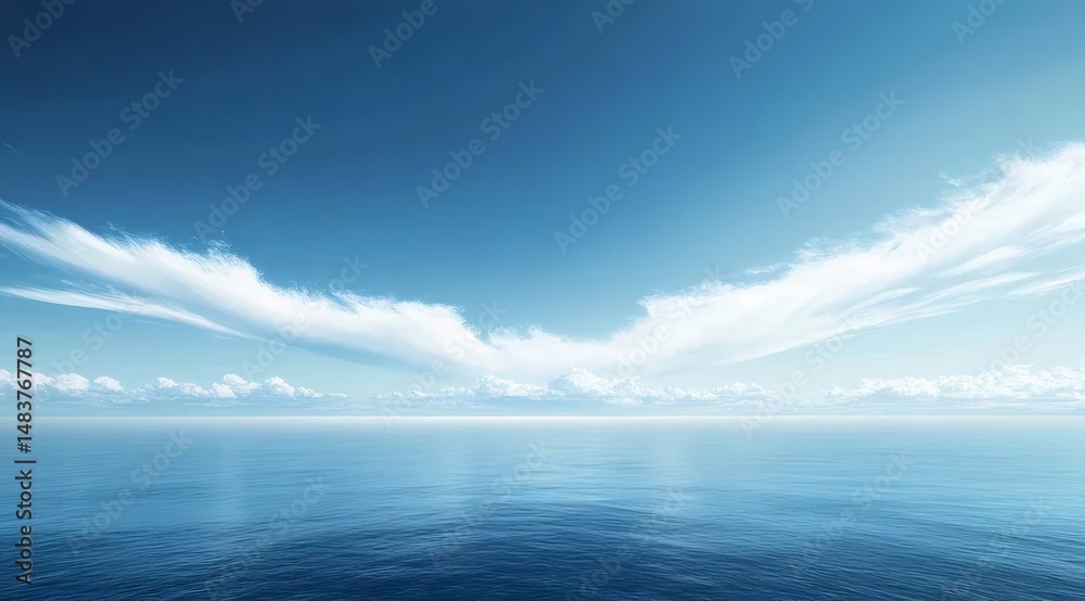 Aufkleber 穏やかな海と青空と白い雲の美しい風景写真と水平線とリラックスできる穏やかな眺め