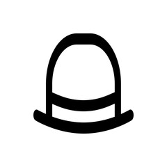 Illustration of a simple black bowler hat with a rounded crown and a brim on a white background view front