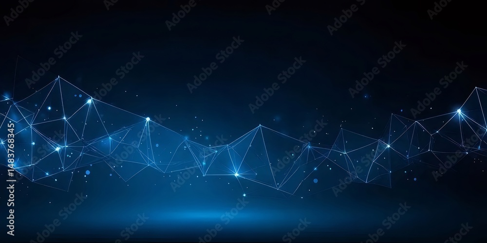 Poster 青色の背景に輝く接続点と線の抽象的なネットワークデザイン 未来的なテクノロジーコミュニケーションとグローバルな接続を示す