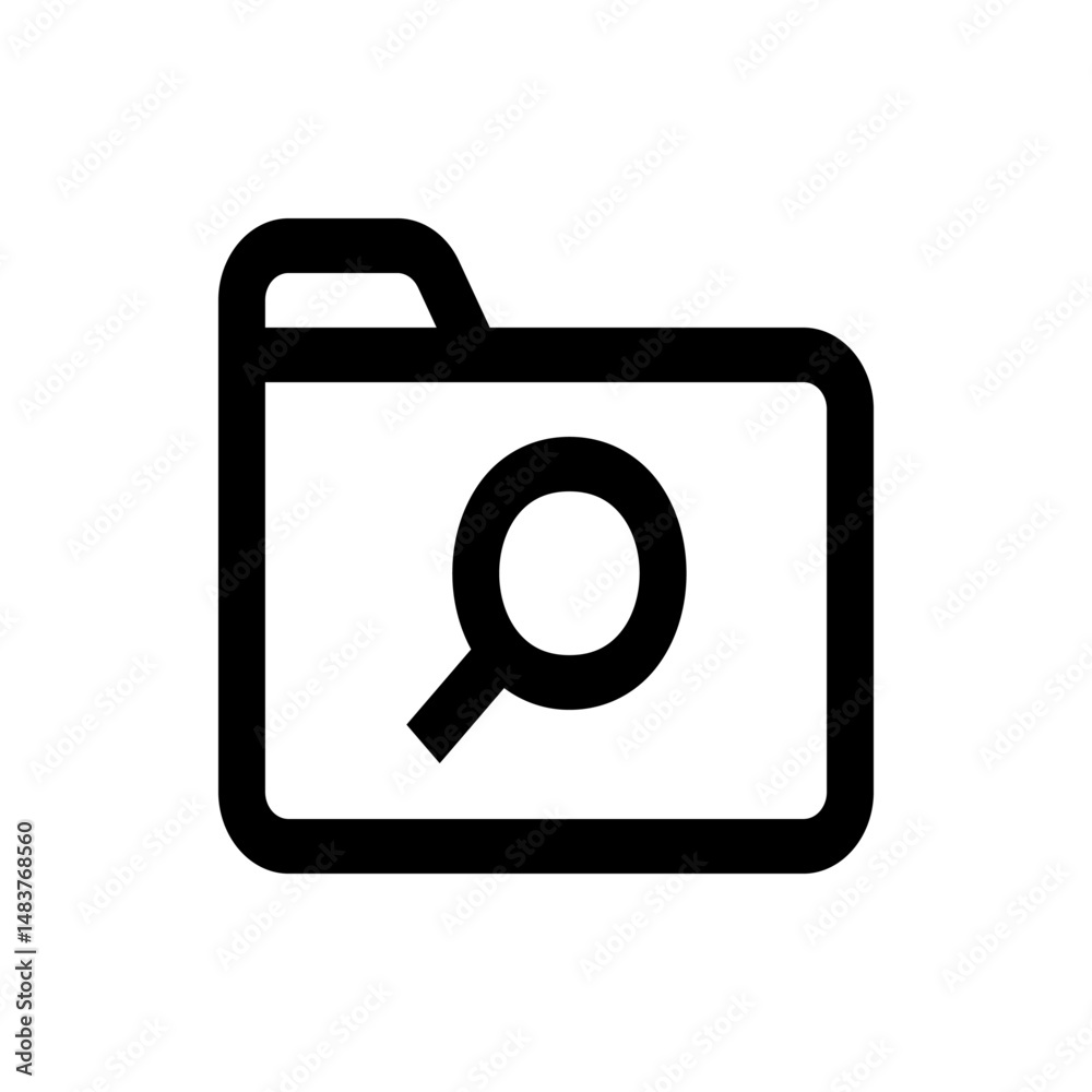 Poster black outline of a folder with a magnifying glass inside representing file search and organization t