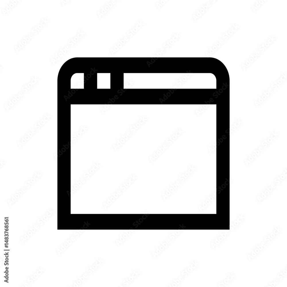 Poster illustration of a simple browser window with rounded corners and minimal ui elements in black outlin