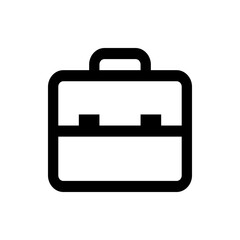 A simple black and white line drawing of a briefcase with a handle and two latches in a minimalist style
