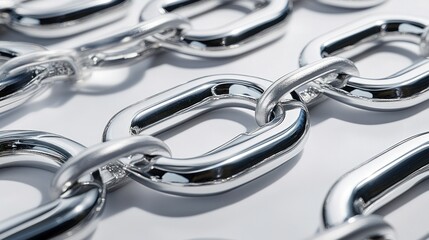 Polished metal chains in close-up