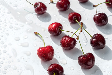 Fresh Cherries with Water Droplets