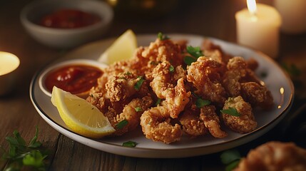 Crispy Fried Calamari with Lemon and Sauce