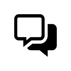 Two speech bubbles overlapping each other in black and white representing communication and conversation topics