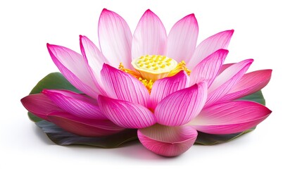Stunning Pink Lotus Flower Blossom Closeup Isolated on White Background