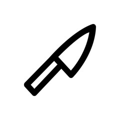 Illustration of a simple black outline of a knife with a sharp blade and a rectangular handle design element