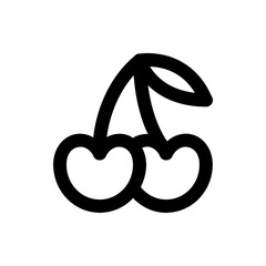 Illustration of two cherries connected by a stem with a simple and bold black outline design style image