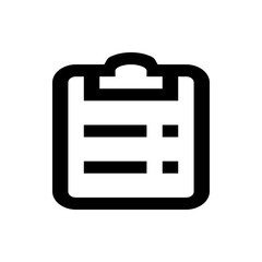Black and white clipboard icon with two lines and squares indicating list items on a white background