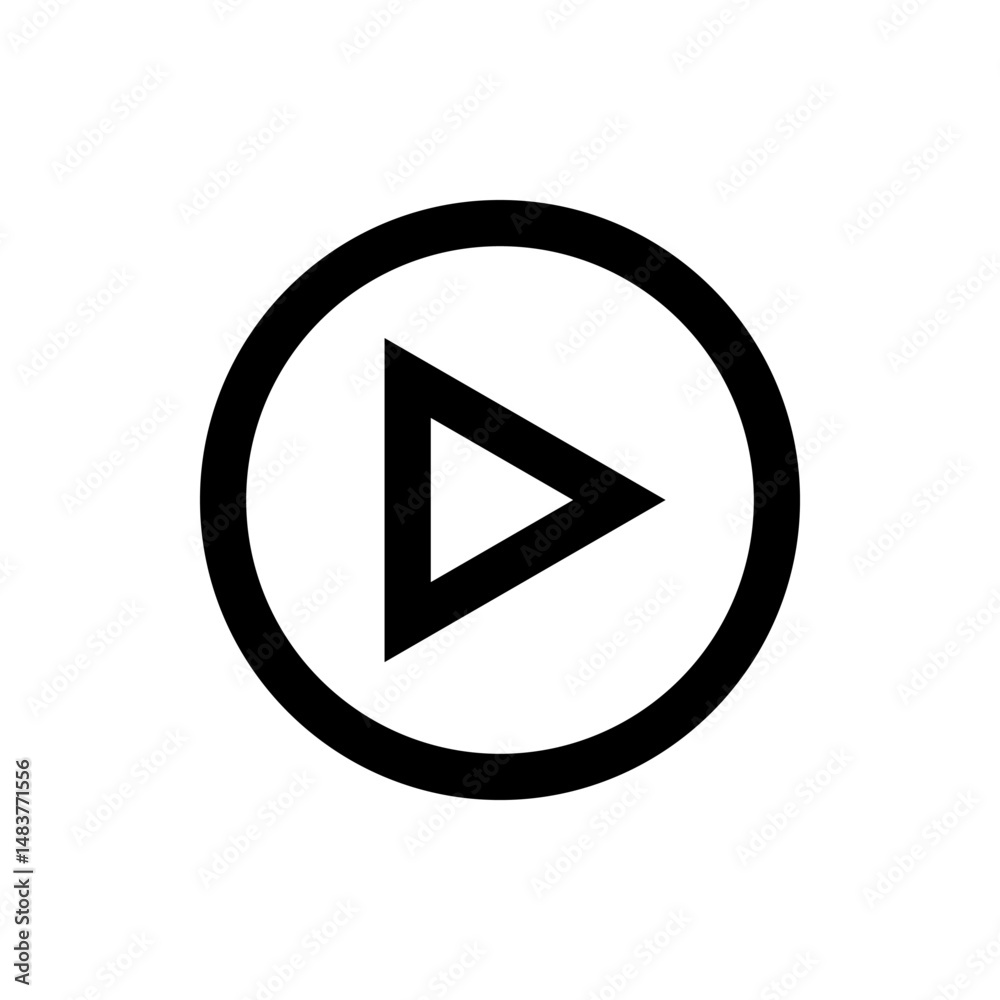 Poster black play button icon with a white background featuring a circle and a triangle pointing rightward 