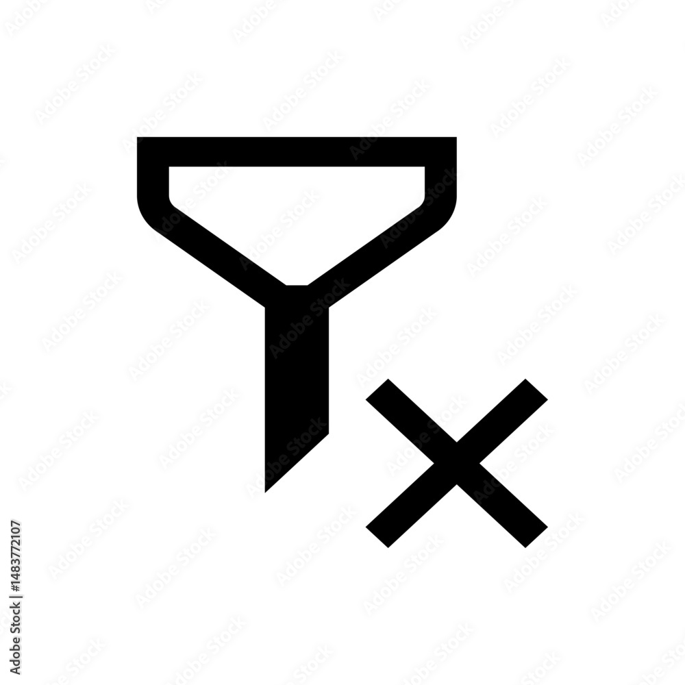 Poster black filter with cross mark indicating removal or disabling of the filtering functionality tool ico