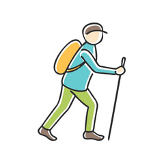 Obraz premium hiker with walking stick icon, hiker with walking stick vector illustration-simple illustration of hiker with walking stick, perfect for hiker with walking stick logos and icons