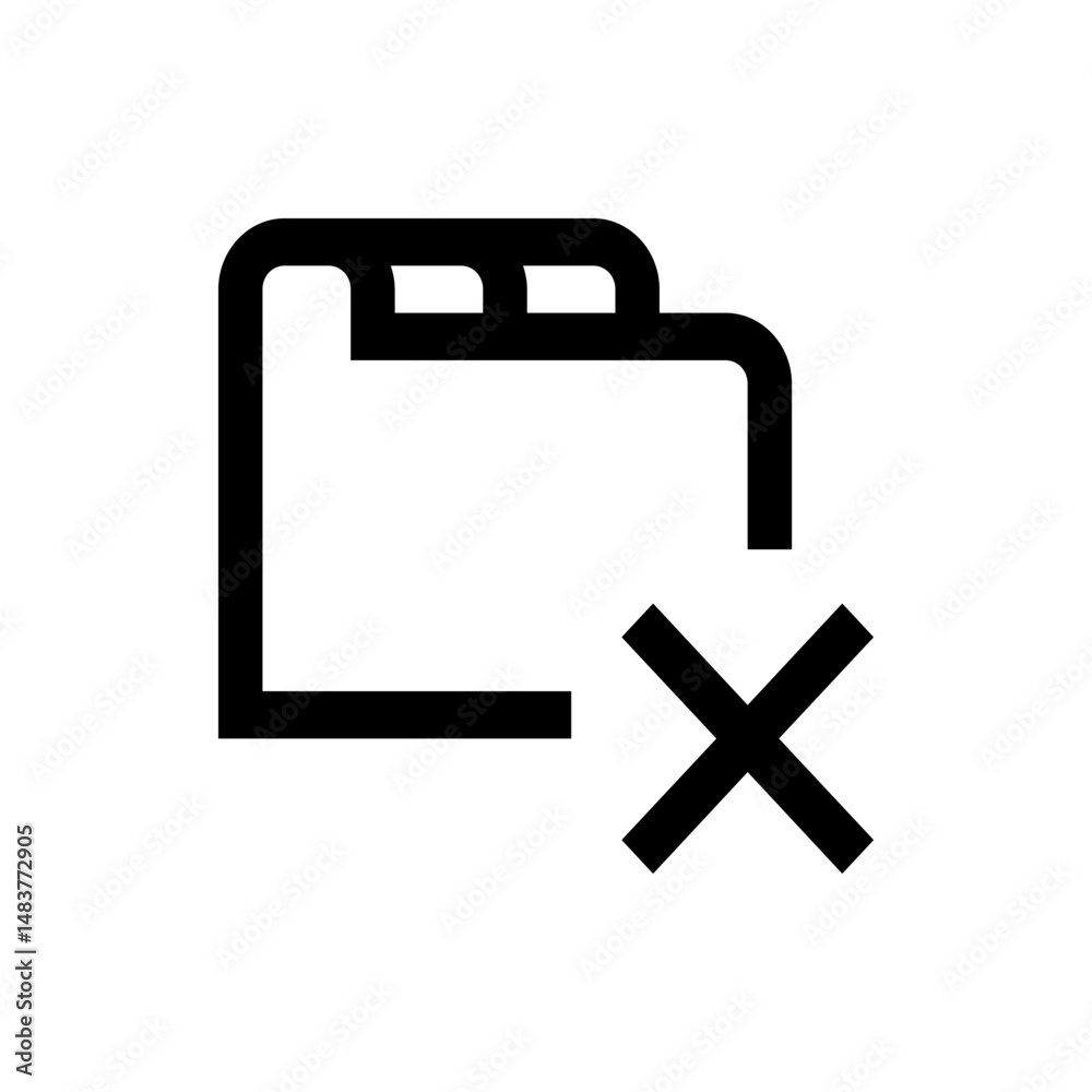 Poster outline style icon representing a folder with tabs and a prominent delete or remove cross symbol ove