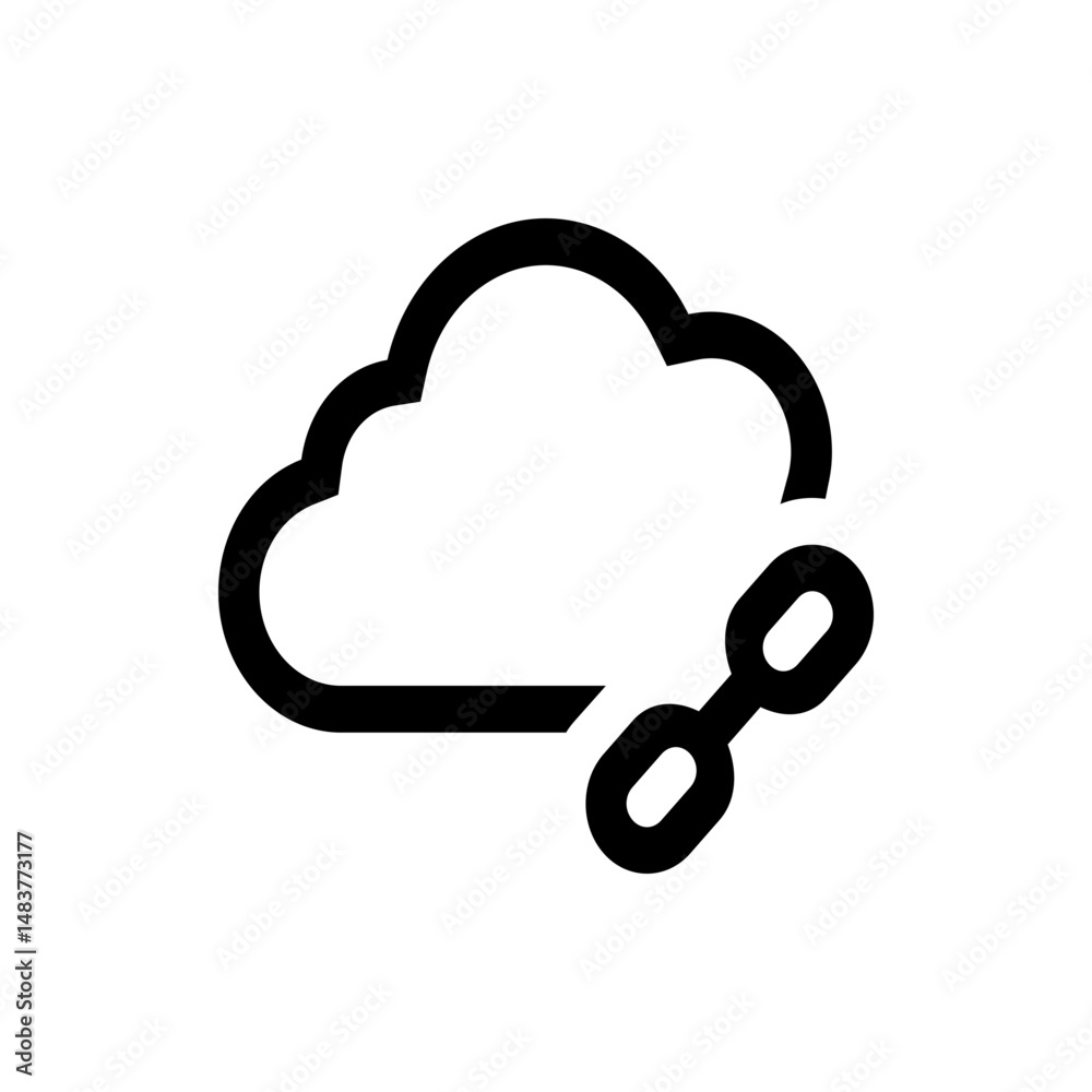 Poster cloud computing symbol with a chain link representing connected data and network storage system icon