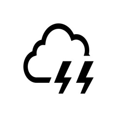 Illustration of a cloud with two lightning bolts emanating from it in a simple black and white design