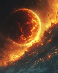 Fototapeta premium Exoplanet showing scorched day side frozen night side due to tidal locking Tidal Locking of Exoplanets Extreme hemisphere contrast Space render Digital concept art