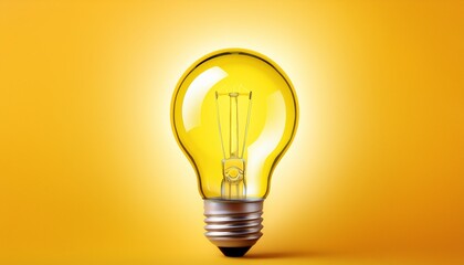 glowing light bulb isolated on a bright yellow background