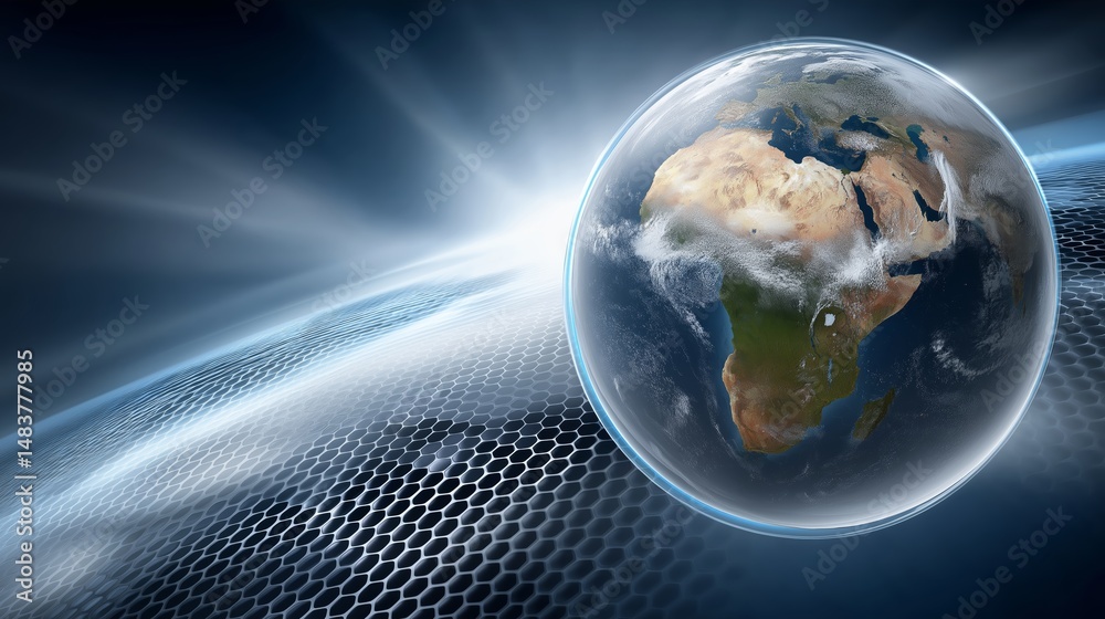 Poster transparent digital earth in futuristic environment with smooth orbital light and 3d globe view, gen