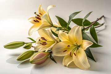 Obraz premium Beautiful Yellow Lilies with Green Leaves