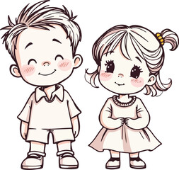 Boy and girl cute cartoon vector illustration.
