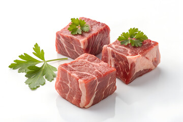 Fototapeta premium Fresh Cubes of Raw Beef with Garnish
