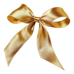 A golden ribbon tied in a bow on transparent background