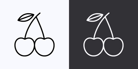 Cherry Icon – Vector Outline – Black and White Preview