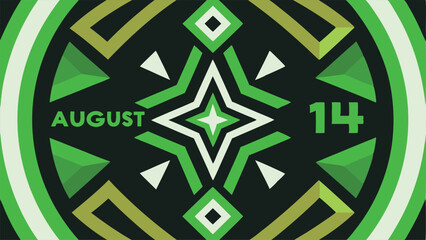 Stylish Green and Gold Geometric August Fourteenth Design Perfect for Calendar Invitations Branding and Social Media Posts Featuring a Striking Mandala Pattern