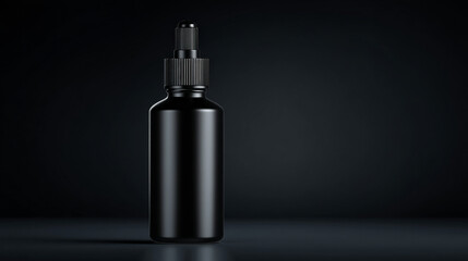 A sleek black dropper bottle on a dark background, perfect for product presentations.
