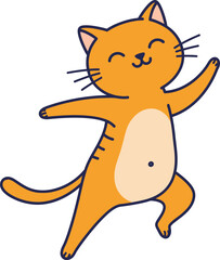 Fototapeta premium Happy orange cat dancing with closed eyes and raised paw vector illustration 