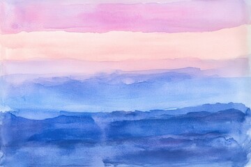 Obraz premium Abstract watercolor landscape. Horizontal, blended pastel and blue colors, creating a layered effect of mountains and skies