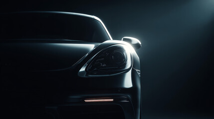 Fototapeta premium A sleek, modern car illuminated in dramatic lighting showcasing its design features.