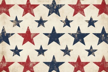 Vintage American star pattern, with an antique texture and faded colors, perfect for red, white, and blue themes or festive celebrations Generative AI