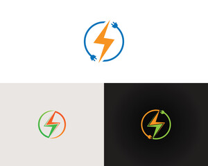 Electrical power logo vector template energy bolt with plug design high voltage symbol graphic