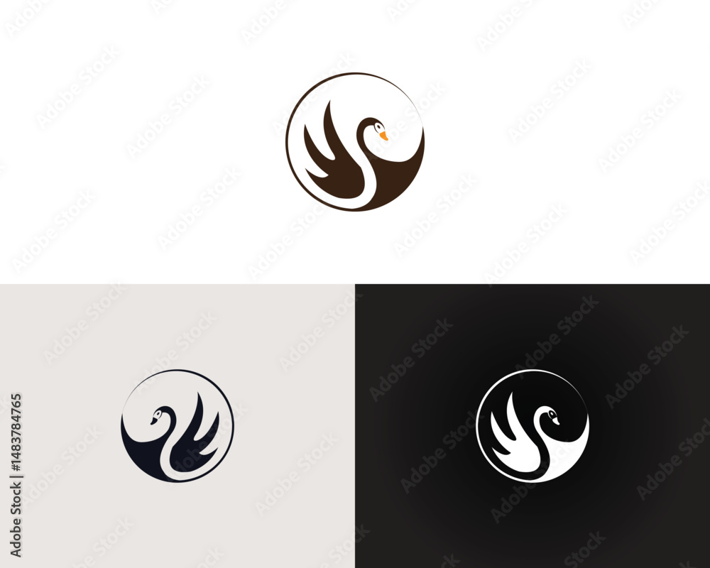 Wall mural elegant swan circular logo design vector template in multiple color variations for branding and iden