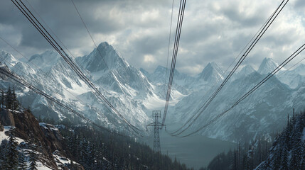 cable lines through mountains