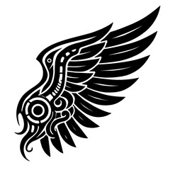 Black Graphic Stylized Tribal Eagle Wing. Graphic Element Vector Icon Representing Flight, Freedom, or Power.