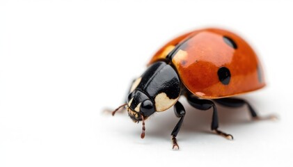Fototapeta premium Close-up of a single ladybug on white background, coleoptera, vibrant, coccinellidae