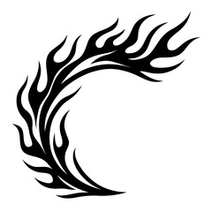 Black Graphic Stylized Tribal Crescent Flame. Graphic Element Vector Icon Representing Energy, Power, or Passion.