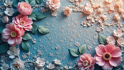 Delicate floral lace, intricate repeating motif, bridal, embroidery, openwork