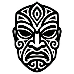 Black Graphic Maori Tiki Tribal Mask. Graphic Element Vector Icon Representing Culture, Spirit, or Protection.
