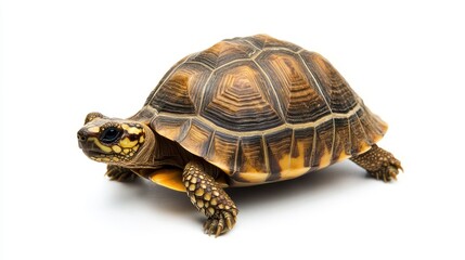 Obraz premium Beautiful tortoise walking on a white surface