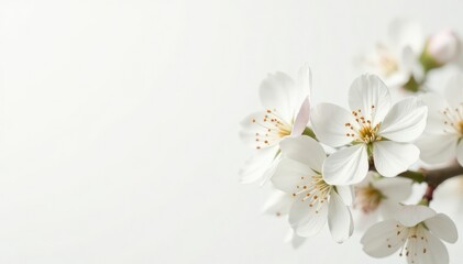 Delicate white blossoms against pure white backdrop, isolated, white background, image