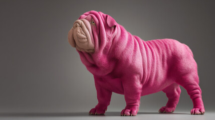 A vibrant pink dog showcasing unique features and texture.