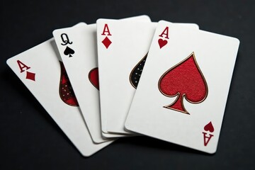 Fototapeta premium Four aces fanned out, showcasing the unique designs of each suit , hearts, gambling