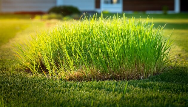 crabgrass stages a takover of the lawn crabgrass looking very healthy as it spreads in grass in a suburban back yard