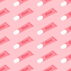 Lip gloss seamless pattern. Makeup cosmetic. Hand drawn vector illustration