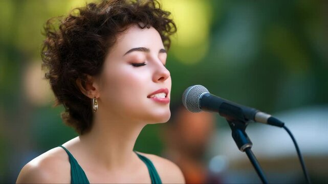 An attractive woman is singing