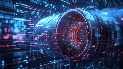 Aerospace engineering technology concept, graphic of airplane and engine with futuristic interface.